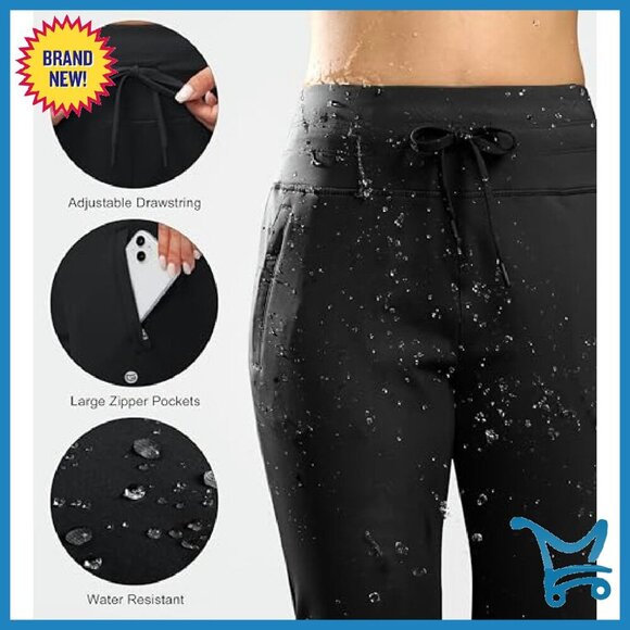 Fleece Lined High Waist Joggers Thermal Sweatpants Water Resistant Running - Picture 5 of 8